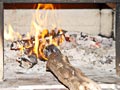 Firewood of a longer size sticking out of the dome.