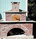 Picture of red building bricks, blue stone masonry on wood oven.